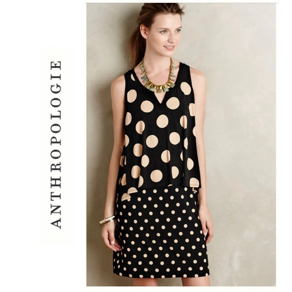 Anthropologie Maeve Davina Layered Dress Polka Dot Black Cream Small